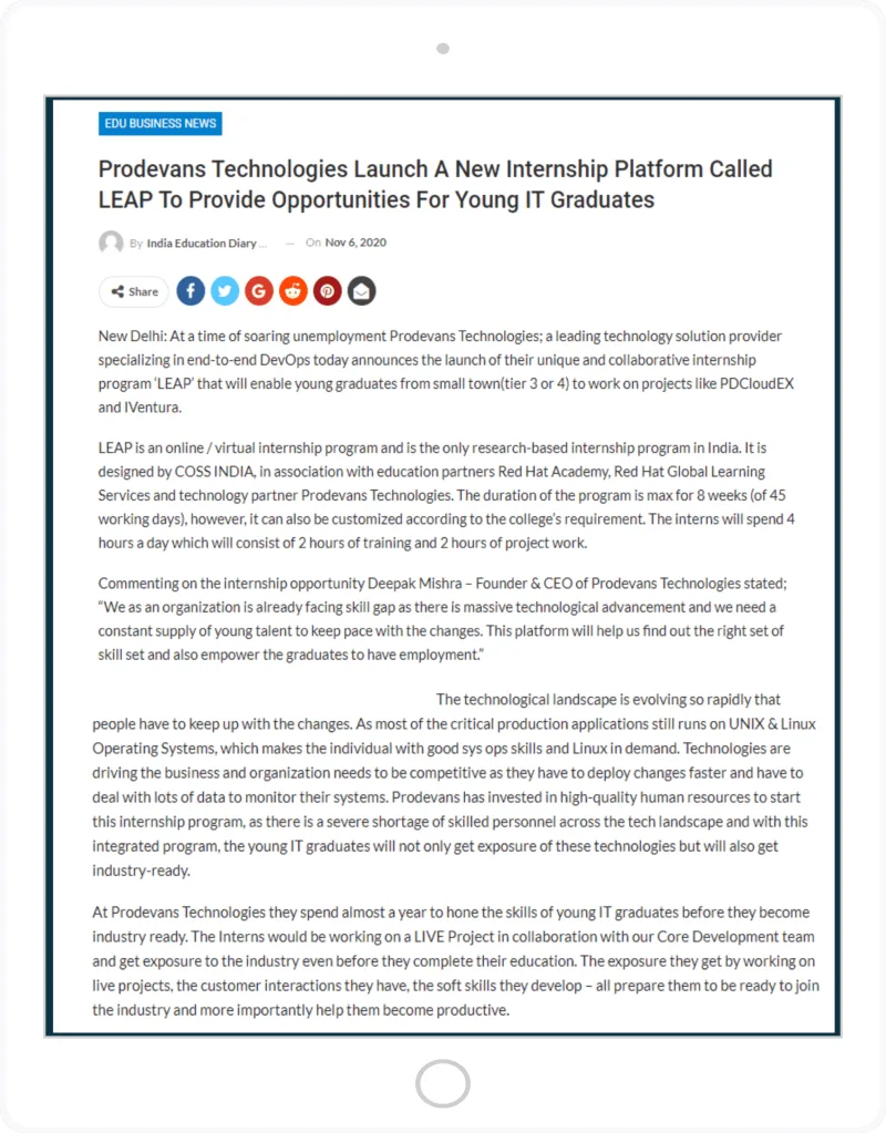 India Education Diary coverage of the ProLEAP internship platform